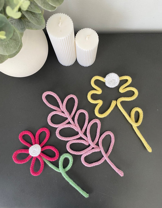 Set of 3 - Knitted Stem, Flower & Dandelion